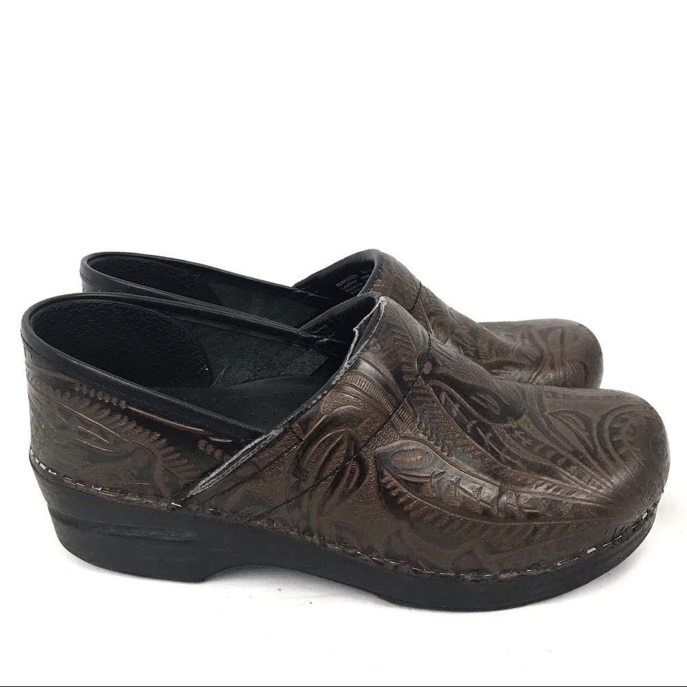 Dansko tooled leather clogs 39